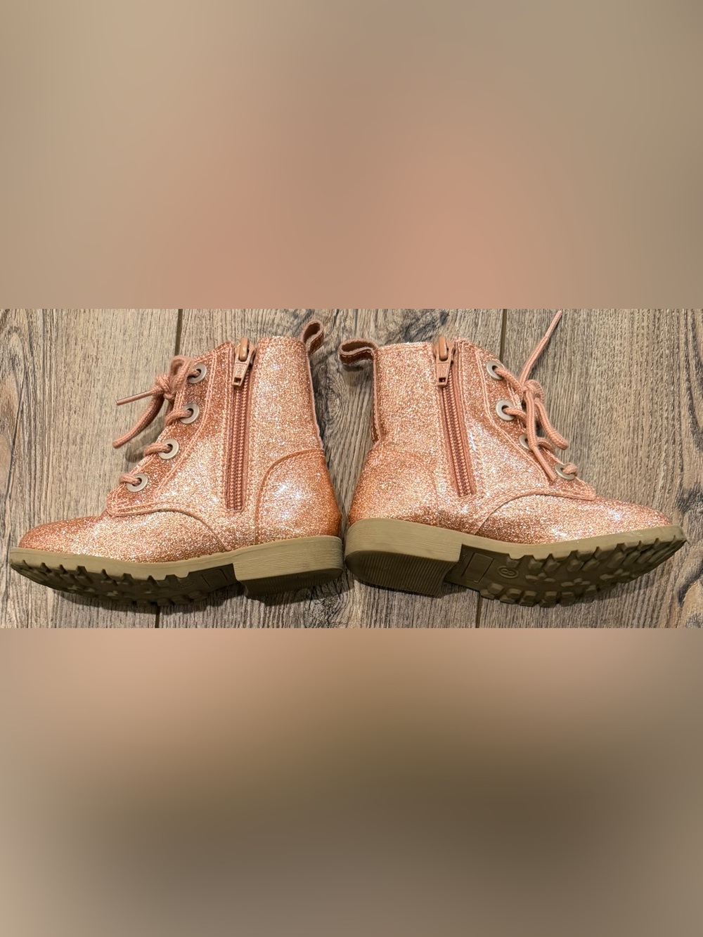 Old Navy Lace-Up Combat Boots Girls Fuschia Pink Glitter Size 8 - Picture 7 of 11